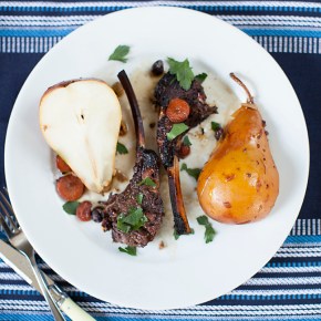 roasted lamb with pears and pistachios, lamb, roasting