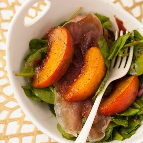 Grilled Peaches and Spinach and Prosciutto, salad, summer salad, Sur La Table, cooking class, date night