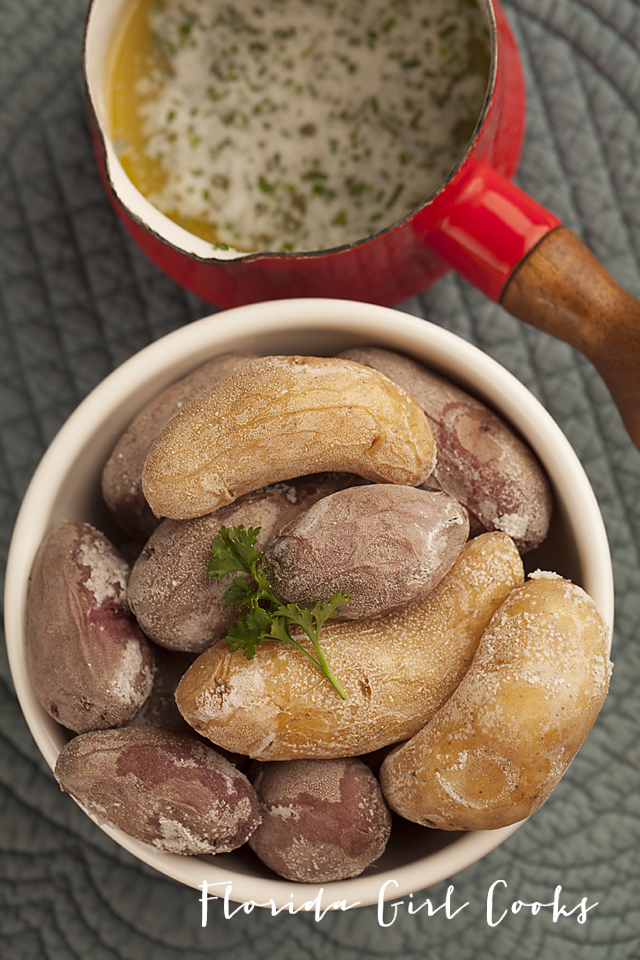 salt crusted fingerling potatoes with herb butter, summer entertaining, summer, potatoes, side dish