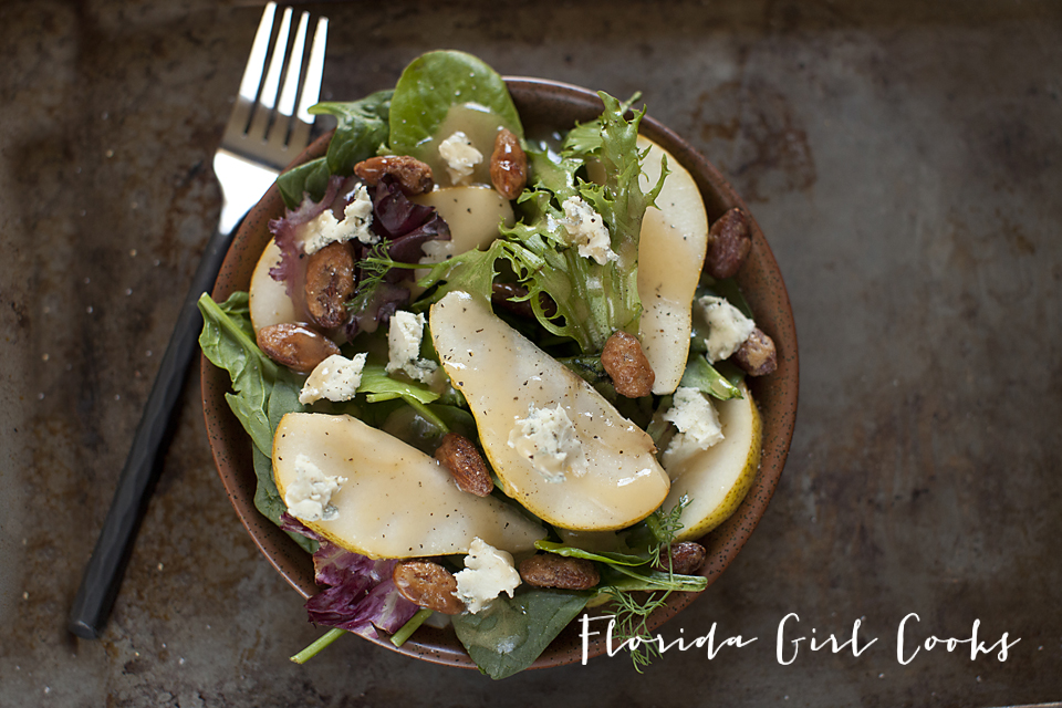 gorgonzola pear salad, salad, fall salad, vegetarian, healthy