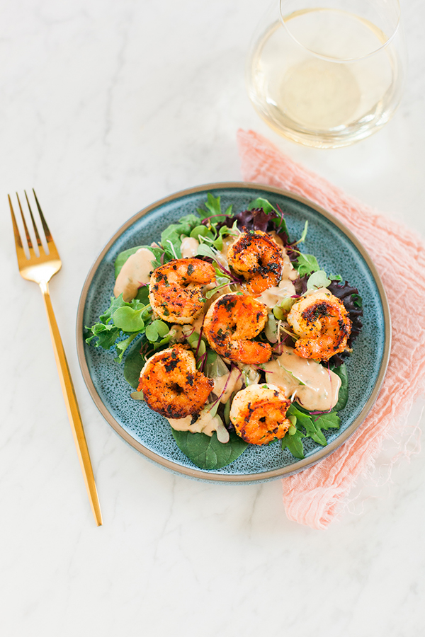 Lemon Garlic Shrimp Salad with Microgreens, seafood, salad, clean eating, weekday dinner, food blogger, florida girl cooks
